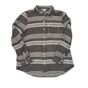 Beach Lunch Lounge Gray White Stripe Super Soft Long Sleeve Shirt Women Medium